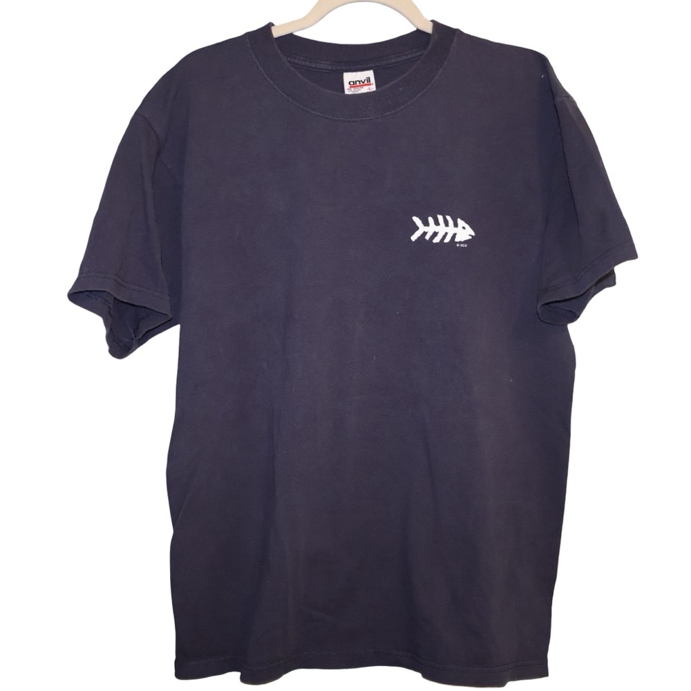90s navy blue funny fishing‎ t shirt. Anvil size L
